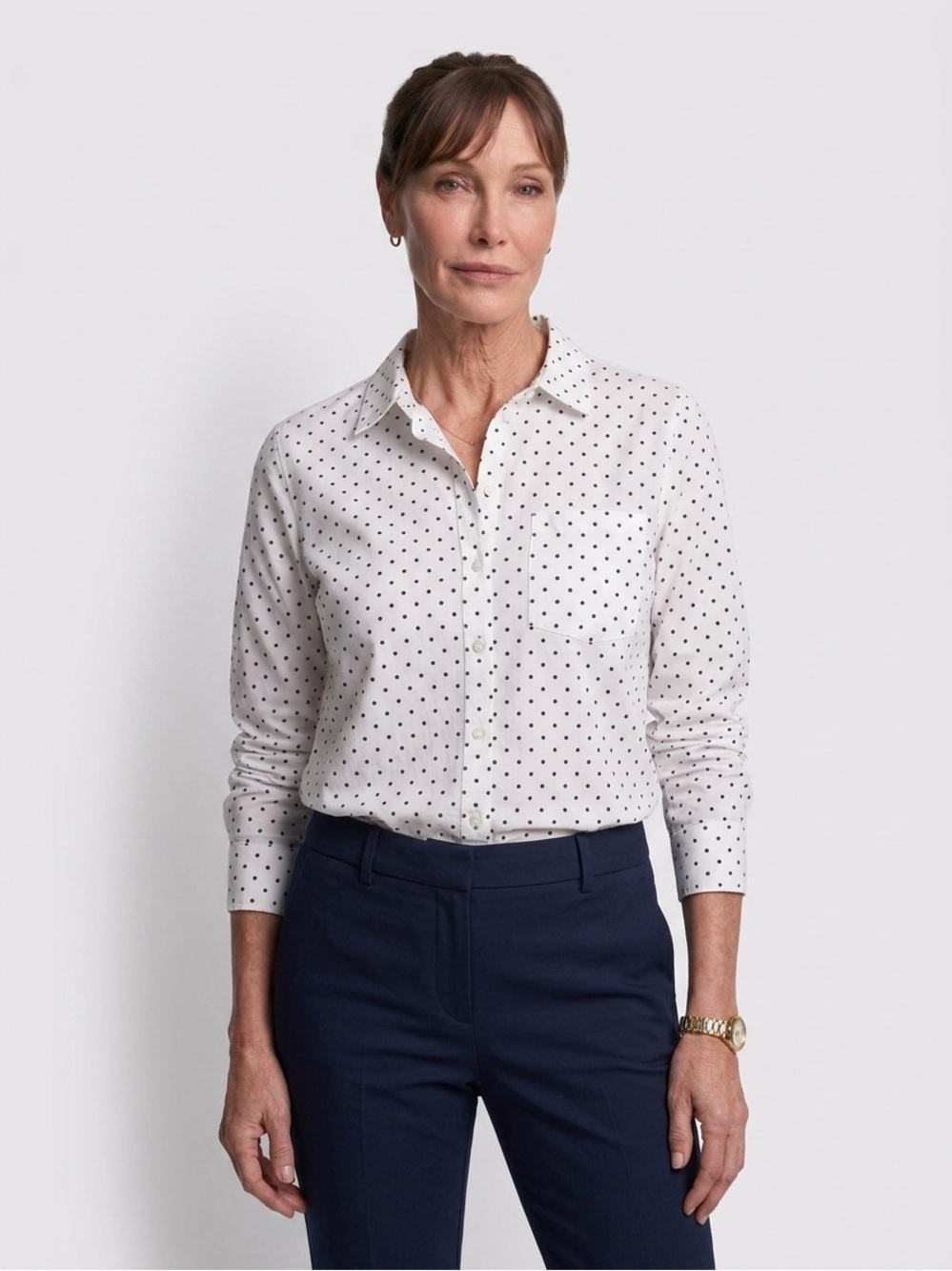 J. Jill Polka Dot Button Down Shirt Cream Collared Long Sleeve Size XLP Petite